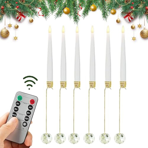 Flamlösa med fjärrkontroll för – flamlösa julgransljus | 6 stycken LED med pärlbollskrokdekoration | julgransljus med fjärrkontroll för semester utomhus