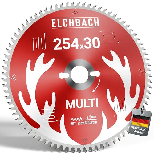Elchbach® Multi Kreissägeblatt 254×30 mm Hartmetall - für Holz, Metall, Aluminium & Kunststoff - Sägeblatt 254x30 mm - kompatibel mit Bosch GTS 10 XC Professional & Metabo KGS 254 M - 254x30