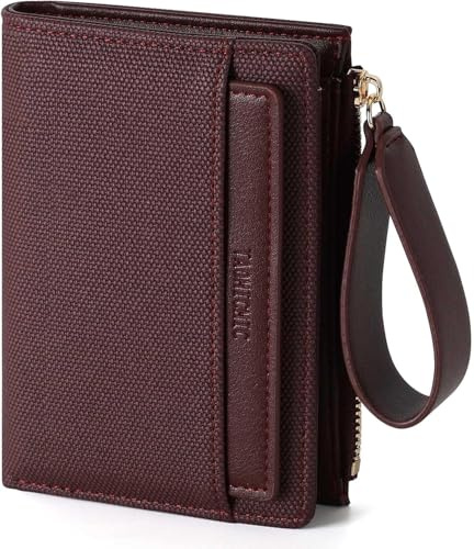 RRANCharltu Purses for Women, Ladies Purse PU Leather Credit Card Holder Womens Purse with Strap Wristband and Coin Pocket with Zipper, Wine red
