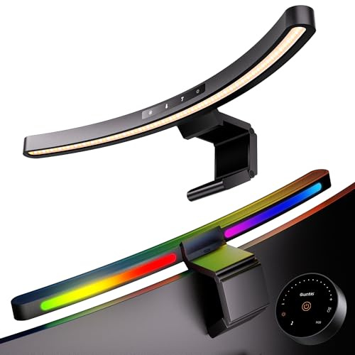 Quntis 45cm Lampara Monitor Curvo con RGB Retroiluminación, Barra Luz Monitor Curvo con Control Dual y Sincronización con la Música, Luz Antiazul, Sin Reflejos Lampara Ordenador para Oficina en Casa