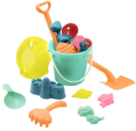 Activo 25 Piece Kids Beach Bucket and Spade Set Sand Toys with Moulds Rake Sieve Complete Outdoor Sand Play Set for Toddlers