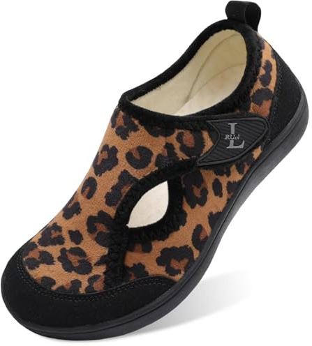 JIASUQI Womens Breathable Slippers Wide Barefoot Diabetic Shoes Adjustable Swollen Feet Plantar Fasciitis Walking Shoe House Shoes Outdoor(Leopard 39,Size 6)