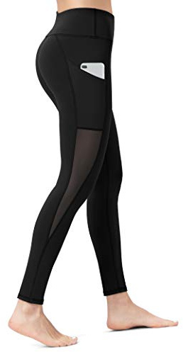 ALONG FIT Leggings Damen mit Taschen, Nicht durchsichtig Sporthose Damen Dehnbar Yogahosen für Damen, Mesh-schwarz, M