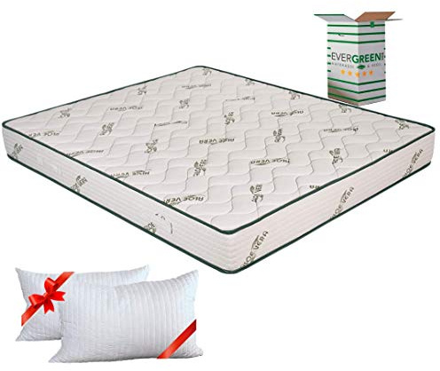 EvergreenWeb Orthopaedic White Mattress Height 20 cm + Visco Pillow Free Cold Foam Mattress H2 & H3 with Massage Effect Breathable Mite Proof Cover for Slatted Frame or Bed Italian
