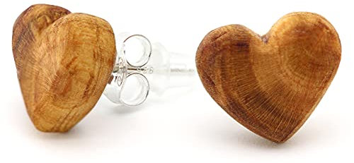 NaturSchatulle Holzschmuck Ohrringe Damen Herz Holzohrringe 12mm Stecker Pflaumenholz Natürliche Holz Ohrstecker Schmuck 925 Silber
