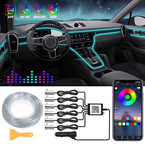 DEHERANE Interior Car LED Strip Lights, RGB 6 in 1 Ambient Lighting Kits with 315 inches Fiber Optic, 16 Million Colors APP Wireless Control Car Neon Lights, with Music Sync Function