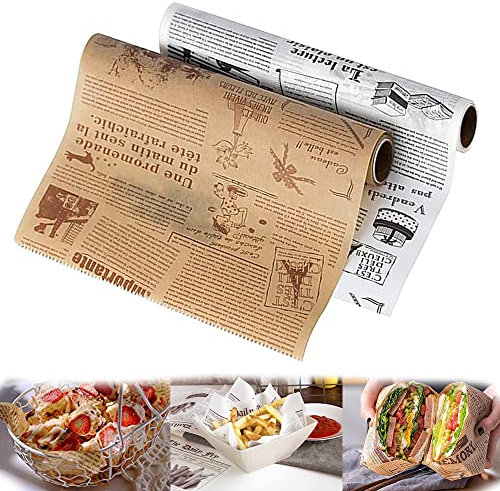 LONGHAO 2 pcs Sandwich Wrap Papier Wachspapier Fettdicht Backpapier Wasser Und öLbestäNdiges Wachspapier, für Sandwiches,Hamburger,HäHnchenbröTchen,Fast Food,Brot Lebensmittelverpackungspapier (8m*2)
