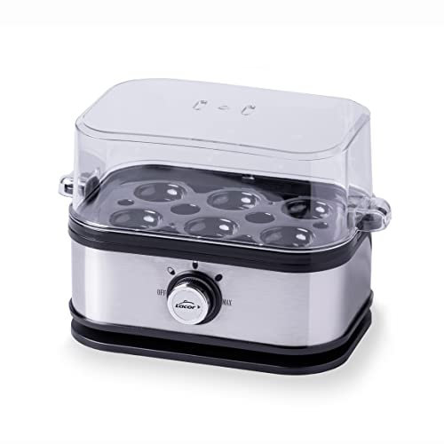 Lacor - 69344 - Cuociuova SIX OVUM, Acciaio Inox 18/10, 100% BPA free, 3 Livelli di Cottura: Duro, Mollet, Acqua Passata, Capacità: 6 uova, Spegnimento Automatico, 23,5 x 13 x 14 cm, Grigio