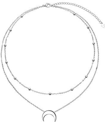 Flyow Halbmond Geschichtete Choker Halskette S925 Sterling Silber Mond Anhänger Schmuck Verstellbare Schlüsselbein Halskette für Damen Mädchen Geburtstagsgeschenke