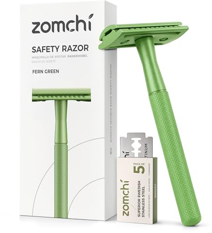 ZOMCHI Women Safety Razor With 5 Double Edge Blades, Metal Single Blade, Reusable & Plastic Free - Fern Green