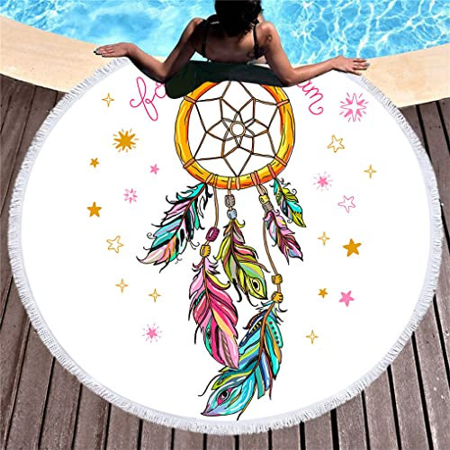 HNHDDZ Boho Strandtuch XXL Runde Quaste Mikrofaser Weich Schneller Trocknen Mehrzweck Decke Traumfänger Für Strand Liegestühle Yoga Matten 150 cm Tischtücher Schal Tapestry (Stil 6)