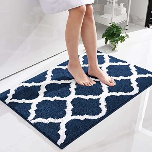 Homaxy rutschfest Badematte Badezimmerteppich Waschbar Hochflor Badteppich Flauschige Mikrofaser Badvorleger- 60 x 90 cm, Marine Blau