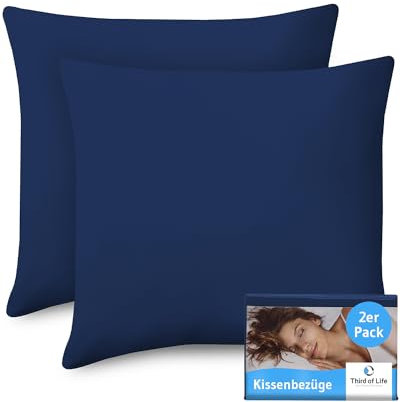 Kissenbezug 80x80 Dunkelblau, 2-er Set Kissenbezüge, Premium Mako-Baumwolle, Kopfkissen-Bezüge für 80 x 80 Kissen, Kissenschoner für Seitenschläferkissen, Sofakissen, Oeko-TEX Zertifiziert