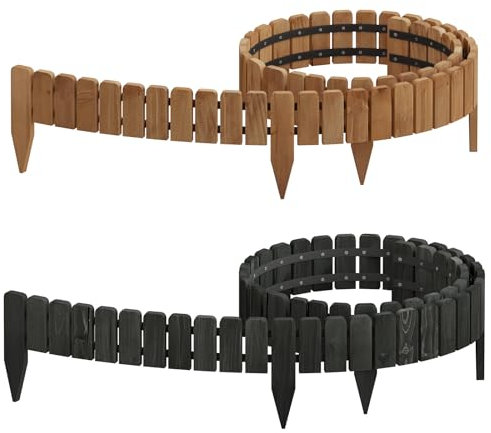 WOLTU Clôture de Pelouse Décorative en Bois, Bordure de Jardin Flexible, Palissade de Jardin Extérieur, Bordure de Parterre pour Gazon, Plate-Bande, Potager, Verger, 203x10 cm, Anthracite