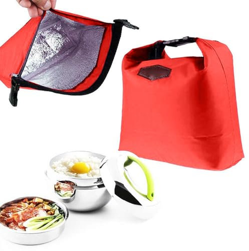 KAREN66 Kühltasche Klein Lunchtasche mit Reißverschluss Mini Kühlbox Einkaufstasche Isoliertasche Wasserdicht Picknicktasche Lunch Bag zur Arbeit Schule Outdoor (Rot)