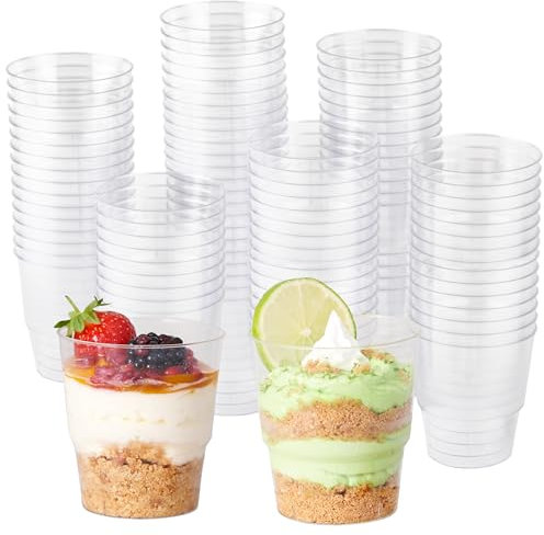 MATANA 72 Vasos de Postre de Plástico Duro Transparente (225ml) - Reutilizables - Copas para Postres, Vasitos Postres Individuales, Cuencos Postres - Aperitivos, Tartas, Mousses, Tiramisú