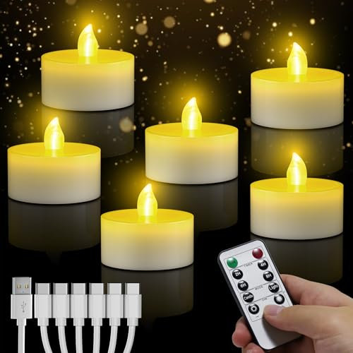 daphomeu LED Teelichter Wiederaufladbar, Warm weiß Flammenlose LED Kerzen mit Fernbedienung, Timer-Funktion, USB-Aufladbar Elektrische Kerzen für Hochzeiten Halloween Weihnachten Heimdekoration