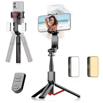 Estabilizador de Movil, Estabilizador de cardán con 2 Luces de Relleno extraíbles para Video de Vlog/Youtube/TikTok con Inalámbrico rotación automática de 360°,para Android y iOS