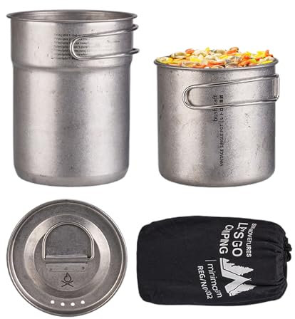 Eventerde Camping kastrull, campingmatlagningssats, köksredskap rostfritt stål | bärbar hopfällbar gryta set med 2 med handtag för Bushcraft Travel RV Camping Collegewohnheim