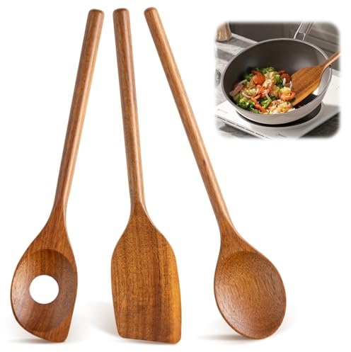 YUFFQOPC Kochlöffel Holz Set, Pfannenwender, Risottolöffel & Holzkochlöffel, langlebig & antibakteriell, Küchenhelfer Set Kochutensilien Set Naturholz