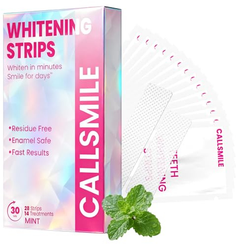 CALLSMILE Teeth Whitening Strips - Whitening Strips for Sensitive Teeth, Hydrogen Peroxide Teeth Whitener for Coffee, Wine, Tobacco, and Other Stains, 28 Strips (14 Days Treatment), Mint