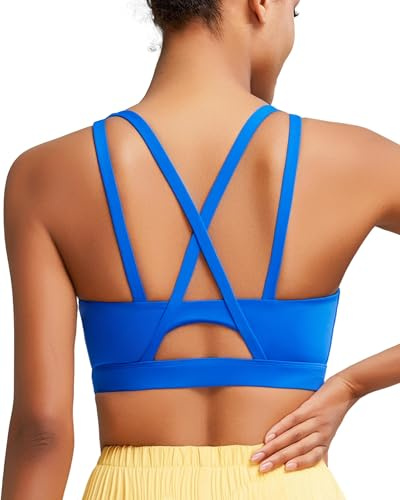 RUNNING GIRL Sports Bras for Women High Support, Criss-Cross Back Strappy Sports Bras for Women with Molded Cups(EU_WX3081_Blue_M)