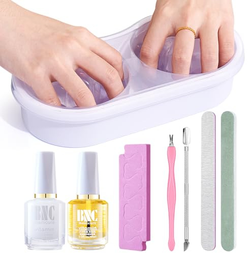 Deciniee Juego de cuencos de remojo de uñas, kit de removedor de esmalte de gel/acetona acrílico con aceite de cutículas, pelador y empujador de cutículas, juego de pulidor de lima de uñas, cuenco de