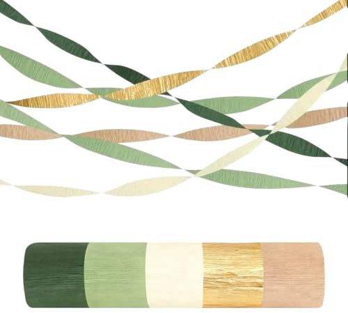 6 Rotoli Stelle Filanti in Carta Crespa 4.5cm, Rotoli di Carta Crespa Verde Chiaro, Decorativa Nastro Crespata per Feste, Matrimoni, Creazione Fiori Artigianato, Compleanno, Fai da Te, 25M/Rotolo