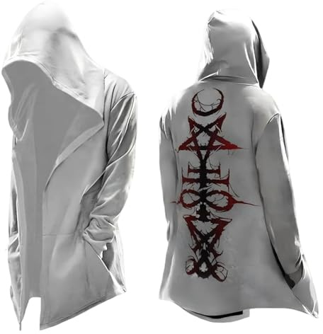 Celanisai Chaqueta con capucha para hombre de Viking de longitud media Yggdrasil, chaqueta de ocio 3D con tatuaje estampado de motorista, vintage, clásica, capa Wingking Cooler Abrigo gótico steampunk