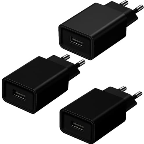 Lot de 3 Chargeurs USB 5 V 2 A Rapide | Adaptateur Secteur Universel pour Smartphone, Tablette, Montre Connectée, Écouteurs, Routeur WiFi, Lampe LED – Charge Sécurisée et Stable 100-240 V (Noir)