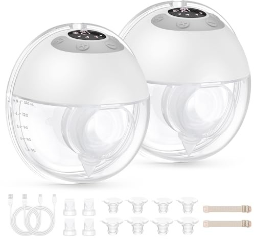 Haokoo Sacaleches Electricos Manos Libres Portátil, Extractor de Leche Materna Eficiente con Sellado Seguro Antifuga, Todo en Uno, Sin BPA, 4 Modos 12 Niveles, Bridas 17/19/21/24/27mm, 2 Piezas