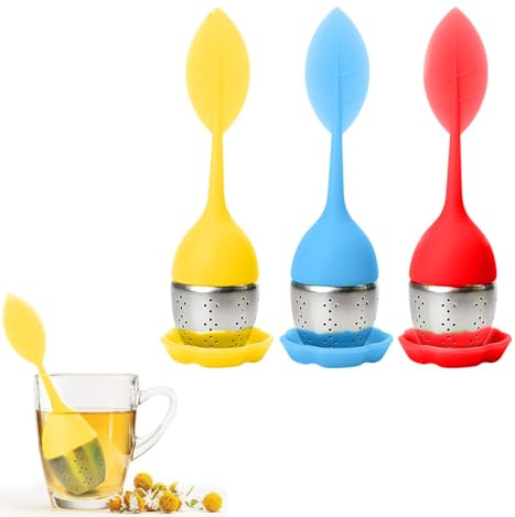 YAZWUR 3 colini da tè in acciaio inossidabile con manici in silicone per una facile pulizia, adatti per tisane. Colini da tè, filtri da tè, colini da tè facili da pulire.
