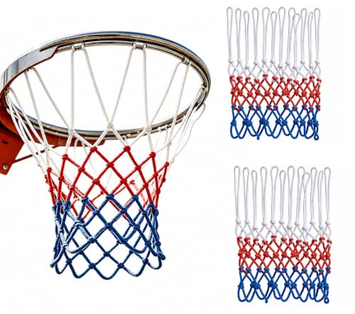 2 redes profesionales de baloncesto, 12 trabillas de repuesto para baloncesto, red de nailon reforzada, resistente a la intemperie, tamaño estándar, para canasta de baloncesto al aire libre