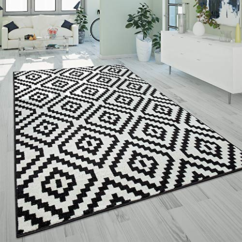 Paco Home Teppich Wohnzimmer, Flur Läufer in versch. Designs, Farben u. Größen, Kurzflor, Grösse:120x170 cm, Farbe:Schwarz Weiß