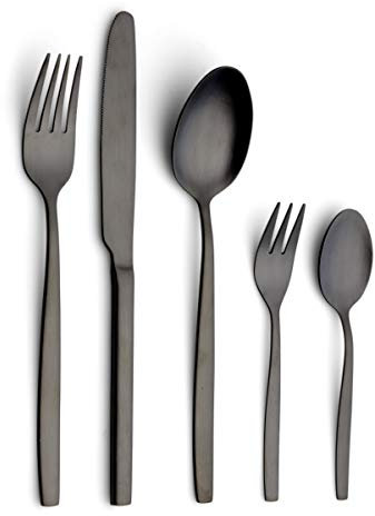 ECHTWERK EW-BS-3055S Tafelbesteck Positano-Black Edition, 30-teilig, für 6 Personen, Edelstahl 18/10, PVD mattiert, Hochwertiges Besteck Set, inkl. Aufbewahrungs-Kassette, Stahl, Schwarz
