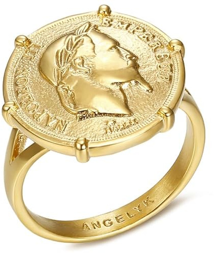 BOBIJOO JEWELRY - Anillo Anillo Anillo Conjunto con Napoleón III de la Moneda Louis Oro - 14 (7 US)