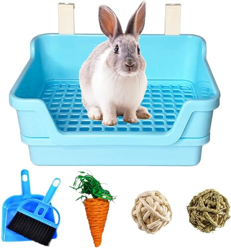 kathson Extra Large Rabbit Litter Box Trainer Rabbit Toilet Small Animal Potty Bunny Litter Pan Box for Adult Guinea Pig Rats Chinchilla Ferret Galesaur (Blue)