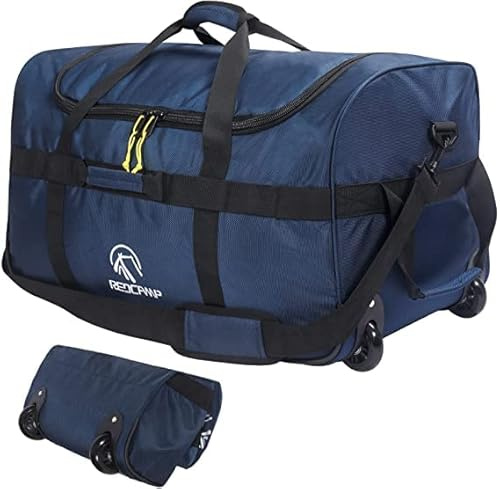 REDCAMP 85L Holdall with Wheels, Foldable Wheeled Duffle Bag Travel Bag,Lightweight Waterproof Soft Suitcase Luggage with Rollers for Camping Sports Outdoor, Navy Blue