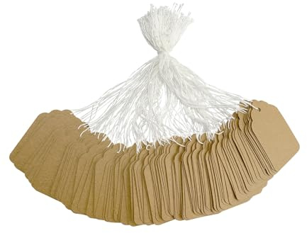 500Pcs Kraft Price Tags with String, Paper Hang Tags Writable Tags, Display Labels Marking Strung Tags for Holiday Arts Crafts 1.38 × 0.87 Inches