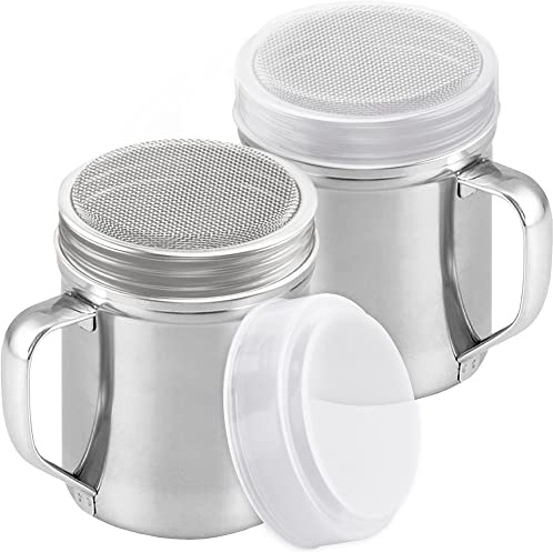 CUSINIUM Powdered Sugar Shaker Duster - with Handle - Cinnamon Shaker for Coffee Bar - Fine Mesh Dredge - 10 Ounce, Pack of 2 | Style: Fine