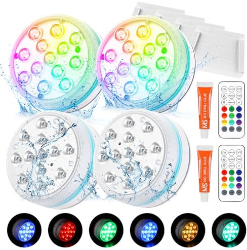 Unterwasser Licht, 4 Stück Multi Farbwechsel Teichbeleuchtung Unterwasse Licht mit Fernbedienung 13 LED IP68 Wasserdichte Leuchten RGB Poolbeleuchtung für Garten Aquarium Vase Badewanne Pool Spa
