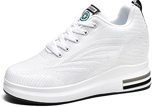 AONEGOLD Zapatillas de Cuña Deportivas para Mujer de Moda Deporte Zapato Transpirables Altas Primavera/Verano Tacón Sneakers 8.5CM（Blanco，35 EU）