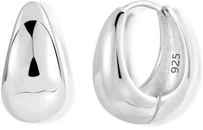 Silber 925 Ohrringe Creolen Kleine Damen Sterling Klobig Oval Knorpel Huggie Leicht Breit Glitze Kreolen Chunky