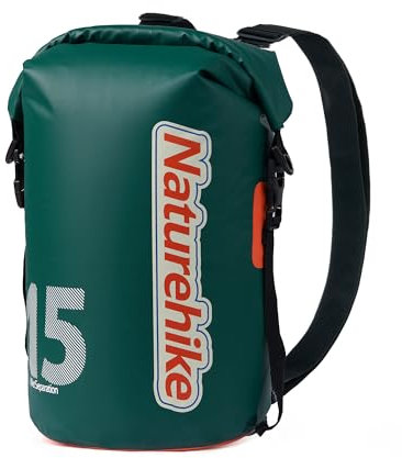 Naturehike Sac à dos étanche 15L avec bandoulière réglable pour activités aquatiques, Vert, Sac de rangement étanche