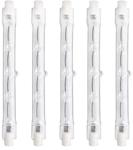 SCNNC Halogen Leuchtmittel Stab R7s 120W 118MM Halogenstab 230V, 2250LM Dimmbar Warmweiß 2700K, R7S Halogen Leuchtmittel Deckenfluter 118MM für Landschaftsleuchten Sicherheitsleuchten, 5 Stück