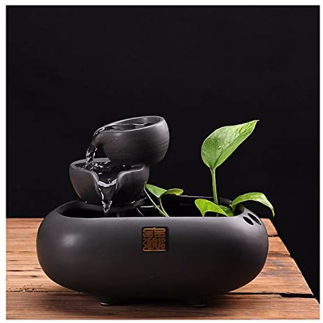 Fuente de Interior Fuente de interior de cascada de cerámica de 2 pasos Fuente de agua de mesa Fuente de mesa Zen for decoración interior del hogar de oficina Fuente de 7,0 pulgadas de alto (negro) Fu