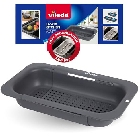 Vileda Passoire pour évier extensible (34 à 48 cm), pratique, réglable pour les éviers de différentes tailles, en polypropylène de qualité supérieure, robuste et adaptée à un usage alimentaire
