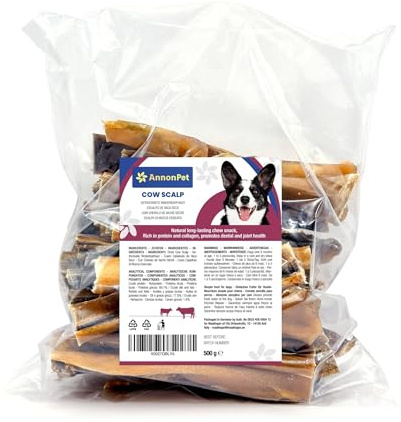 AnnonPet® Peau de tête de bovin séchée 500 g – Friandise Chien, Snack naturel longue durée pour chiens adultes – Mâchoires naturels pour le nettoyage dentaire et le renforcement des muscles mâchoires