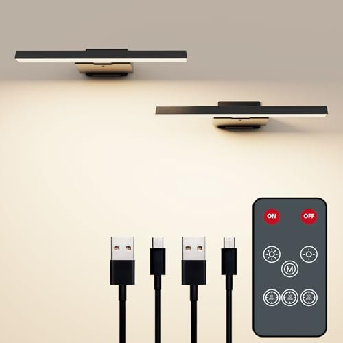 Coollamp 2PACK Picture Lights for Wall, Cordless Dart Board Light, Battery Operated Wall Lights, LED Wall Lights for Pictures,Frames&Art Painting, 3 Color Temperatures, Remote Control, CRI≥95