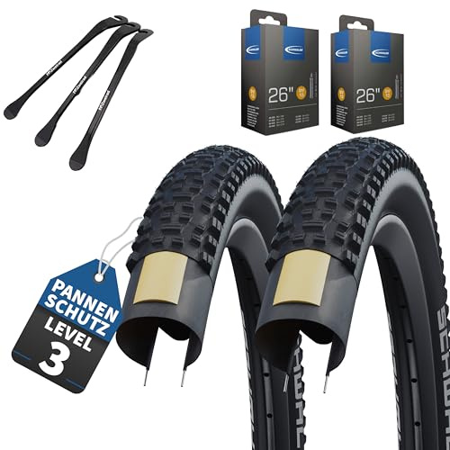 2er Set Schwalbe Fahradreifen Rapid Rob 26 Zoll x2,25 (57-559) + AV DV SV Schlauch und 3 Metall Reifenheber E Bike (DV-Ventil Schläuche, 26x2,25 Zoll (57-559))